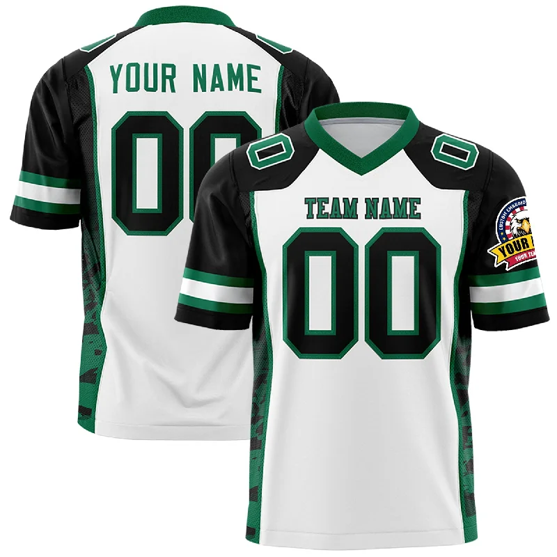 Custom White Black-Kelly Green Raglan Sleeves Personalized Side Pattern Authentic Football Jersey