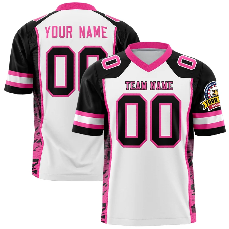 Custom White Black-Pink Raglan Sleeves Personalized Side Pattern Authentic Football Jersey