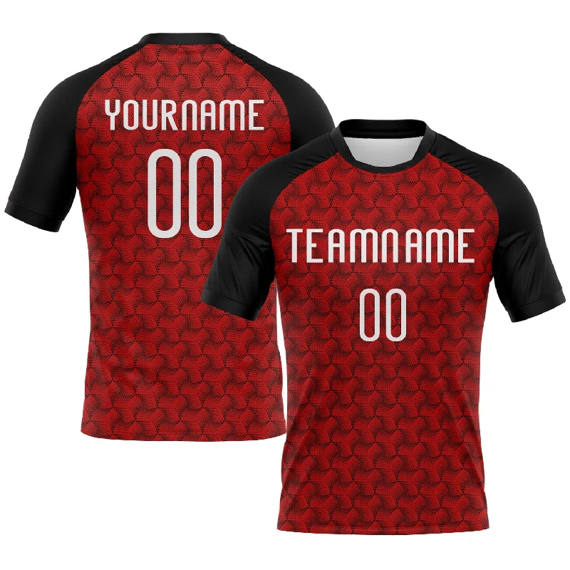 Custom Red White-Black Geometric Shape Sublimation Volleyball Uniform Jersey