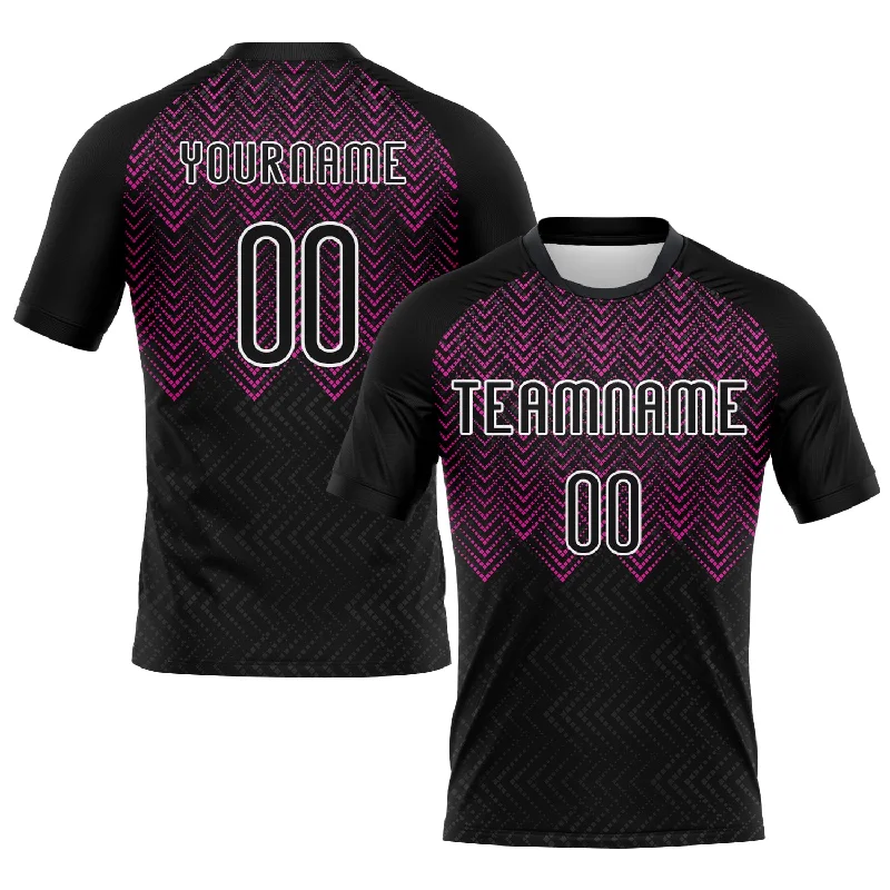 Custom Black Deep Pink-White Geometric Shape Sublimation Volleyball Uniform Jersey