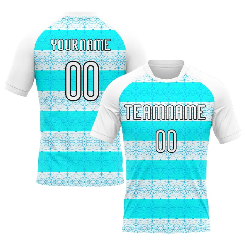 Custom White Lakes Blue-Black Abstract Shape Sublimation Volleyball Uniform Jersey