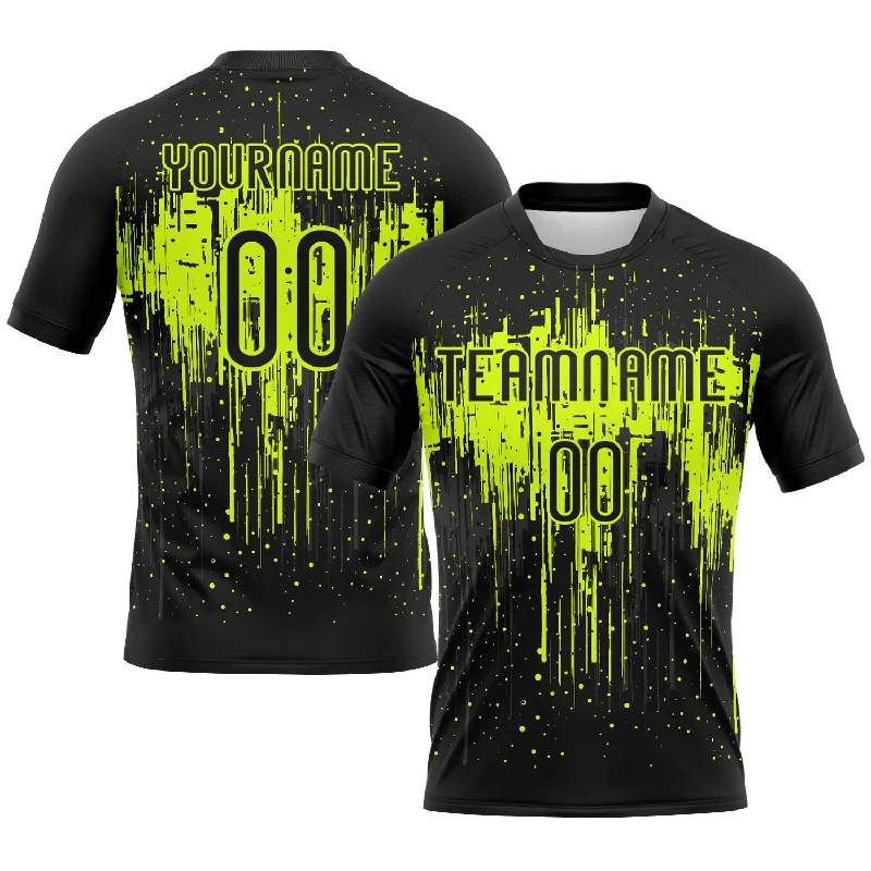 Custom Black Neon Green Dripping Splatter Art Sublimation Volleyball Uniform Jersey