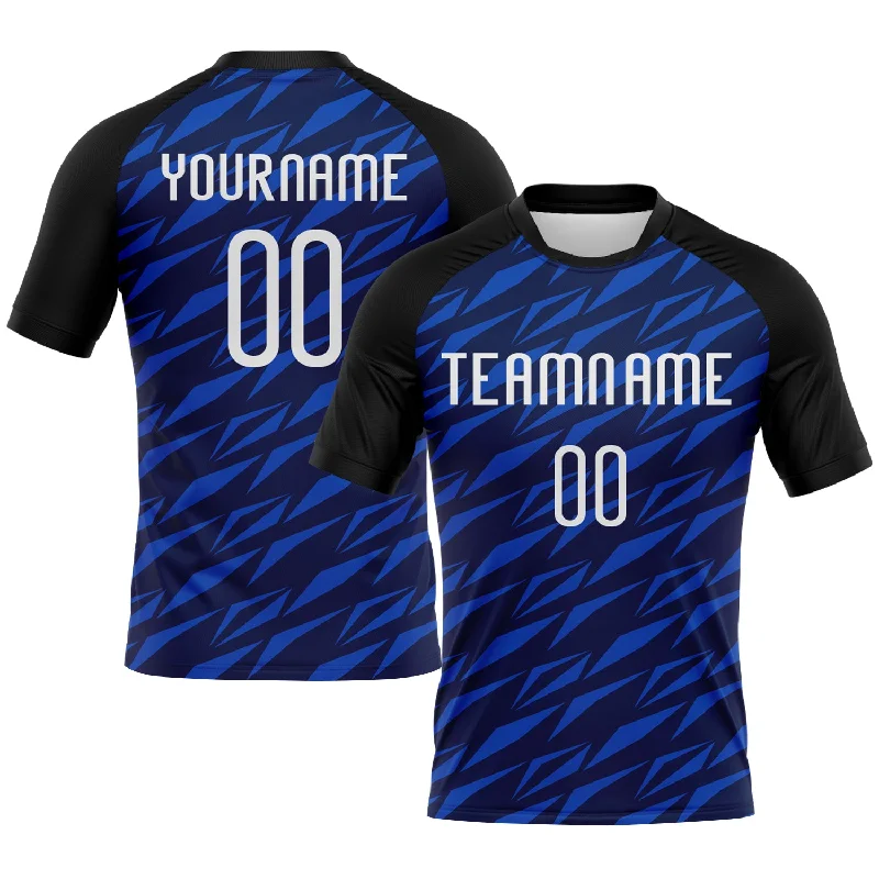 Custom Navy Thunder Blue-Black Geometric Shape Sublimation Volleyball Uniform Jersey