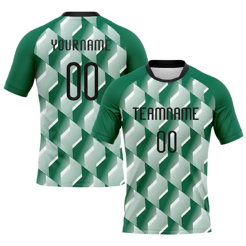 Custom Kelly Green Black-White Geometric Shape Sublimation Volleyball Uniform Jersey