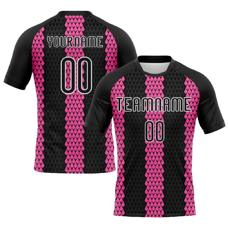 Custom Black Pink-White Geometric Shape Sublimation Volleyball Uniform Jersey