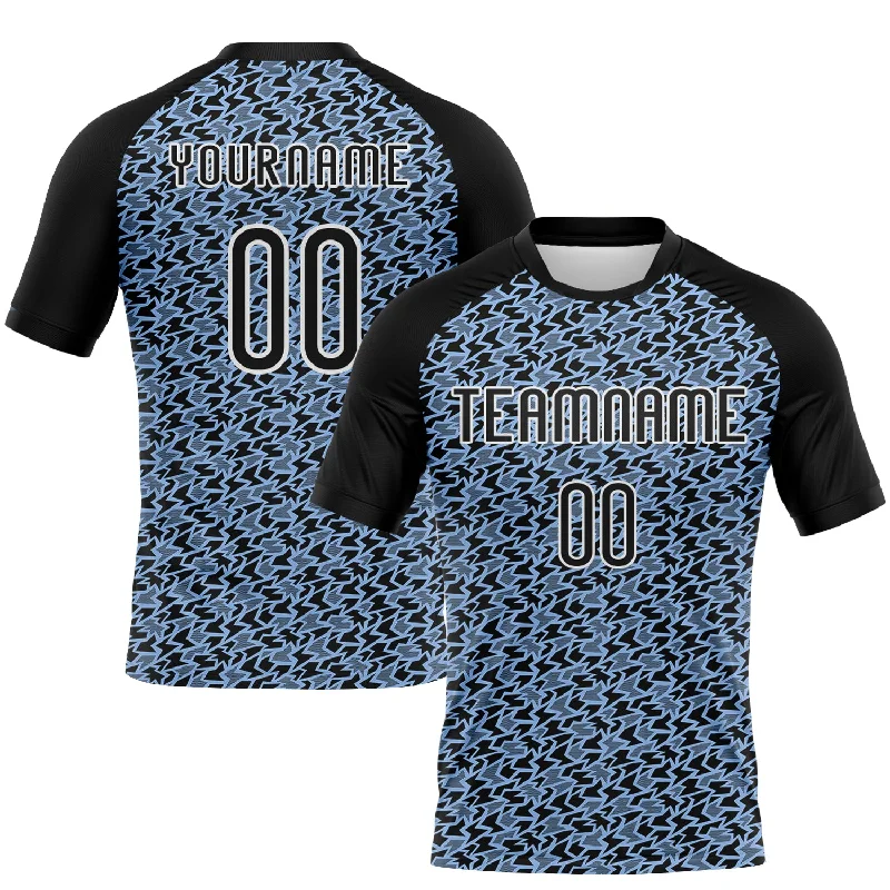 Custom Light Blue Black-White Geometric Shape Sublimation Volleyball Uniform Jersey