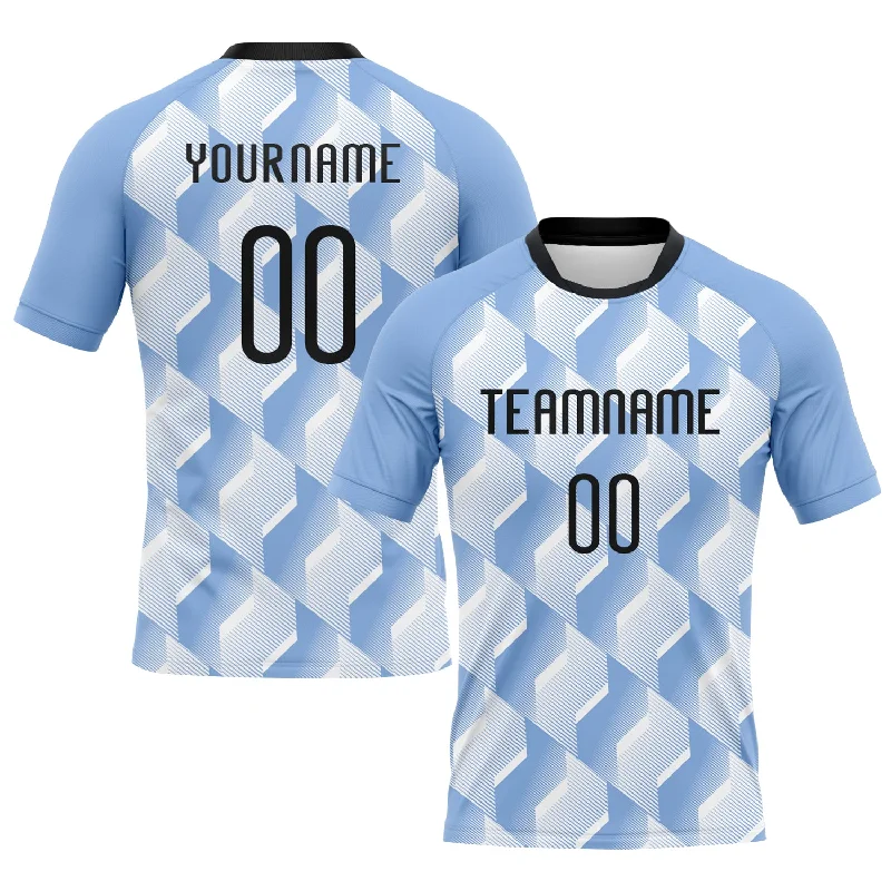 Custom Light Blue Black-White Geometric Shape Sublimation Volleyball Uniform Jersey