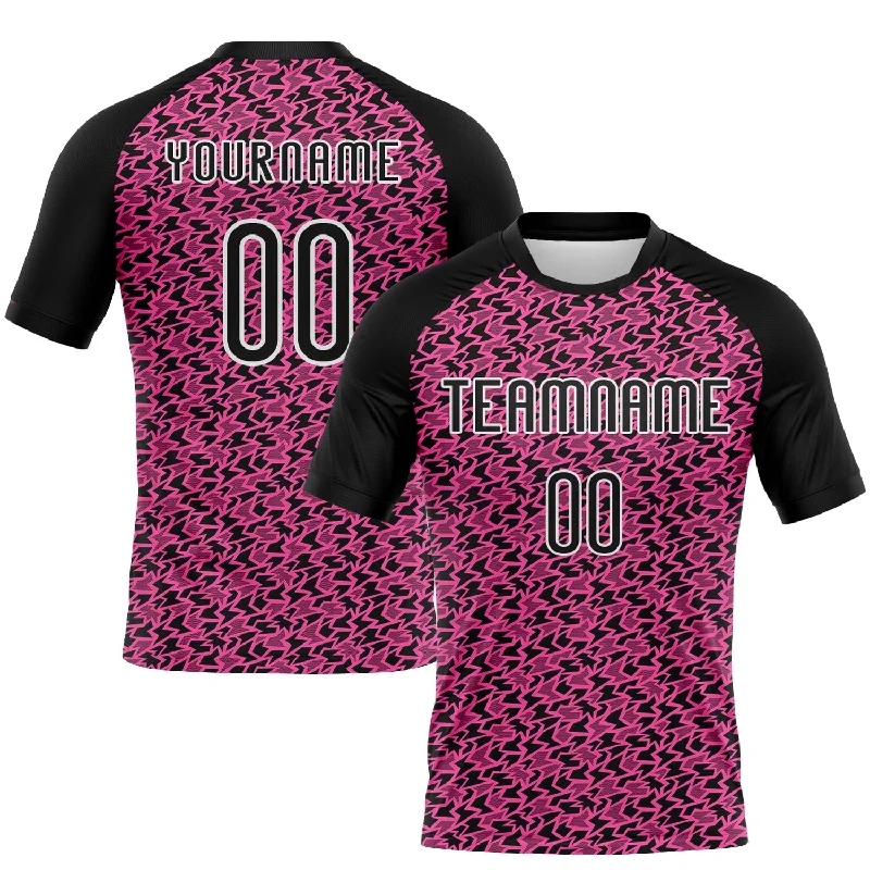 Custom Pink Black-White Geometric Shape Sublimation Volleyball Uniform Jersey