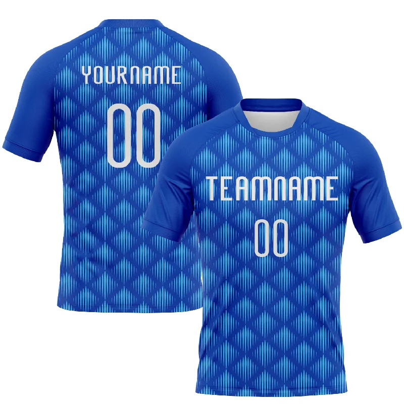 Custom Thunder Blue White-Sky Blue Geometric Shape Sublimation Volleyball Uniform Jersey