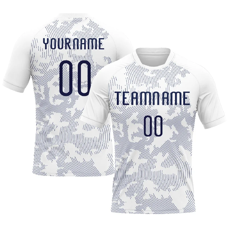 Custom White Navy Curve Lines Sublimation Volleyball Uniform Jersey