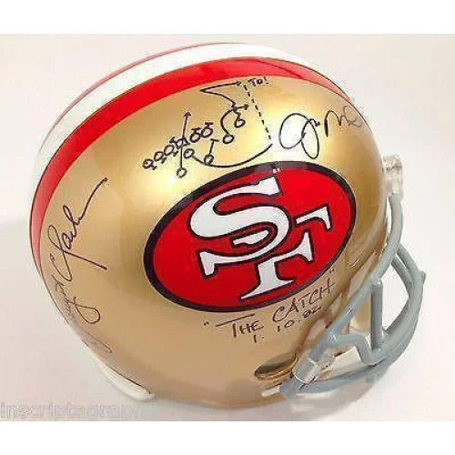 Joe Montana / Dwight Clark "The Catch" Diagram Signed JSA COA 49ers Helmet